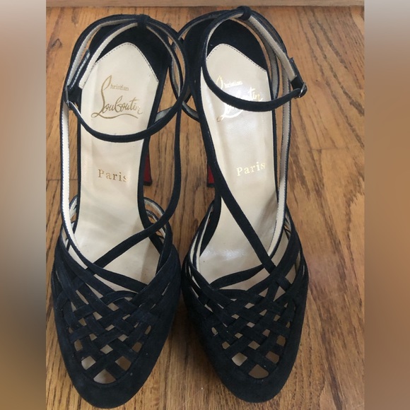 Christian Louboutin Black Suede Heels Sz 39 1/2 - Picture 2 of 9